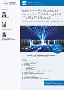 Computerised System Validation - Introduction to Risk Management AND the GAMP 5 Approach - Live Online Training