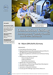 Dissolution Testing Development - Quality Control - and in vivo Relevance Including a visit of the Dissolution Laboratories at Bayer HealthCare Pharmaceuticals in Berlin