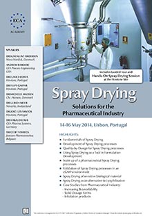 Spray Drying  With Guided Tour at the Hovione Site The Hands-on Spray Drying Session is fully booked!