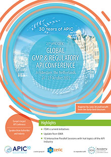 25th APIC/CEFIC Global GMP & Regulatory API Conference - in Amsterdam or online