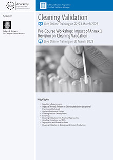 Pre-Course Workshop: Impact of Annex 1 Revision on Cleaning Validation - Live Online Training