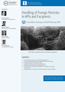 Handling of Foreign Particles in APIs and Excipients - Live Online Training