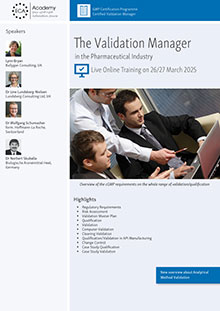 The Validation Manager in the Pharmaceutical Industry - Live Online Training